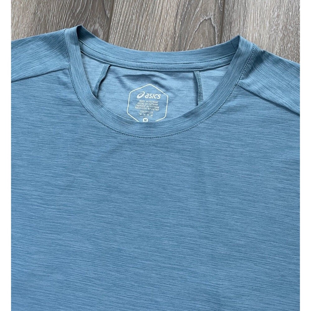 Asics Blue Knit Space Dye Short Sleeve Athletic Tee Mens Sz M NWT Performance - Picture 3 of 10